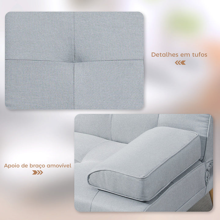 Sofá Cama 3 Lugares Sofá Cama Dobrável com Encosto Ajustável de 3 Níveis Apoio para os Braços Desmontável e 2 Suportes para Copos 181x77x78 cm Cinza Claro