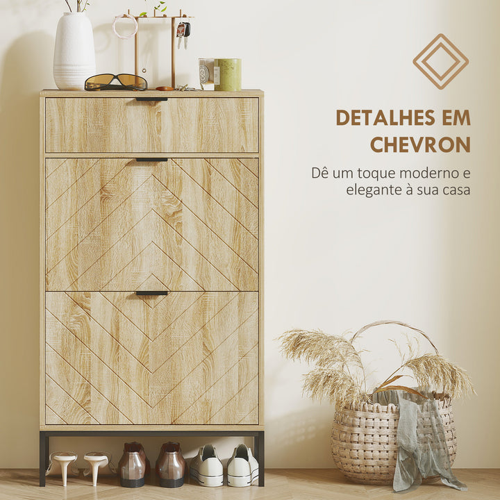 Sapateira Estreita com 2 Portas Sapateira para Entrada com Gaveta e Prateleiras Ajustáveis para 8 Pares de Sapatos 60x24x105,5 cm Madeira