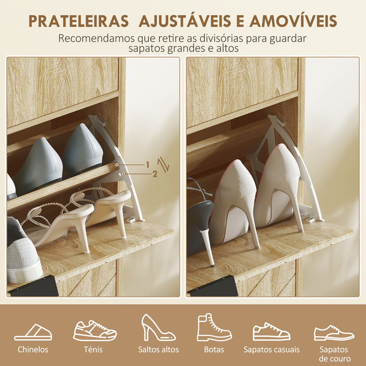 Sapateira Estreita com 2 Portas Sapateira para Entrada com Gaveta e Prateleiras Ajustáveis para 8 Pares de Sapatos 60x24x105,5 cm Madeira