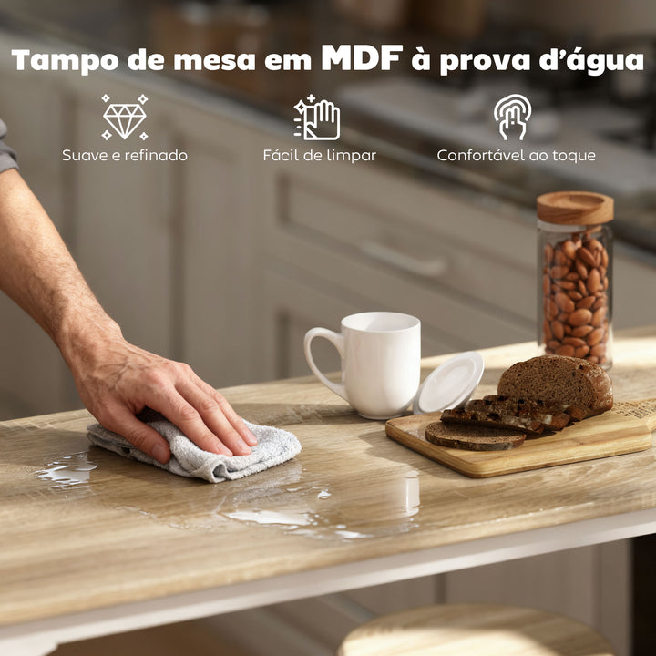 Conjunto de Móveis Altos Mesa e Cadeiras de Bar com 5 Peças Mesa de Refeição Industrial e 4 Bancos Redondos com Estrutura de Metal para Pub Sala de Jantar Madeira e Branco