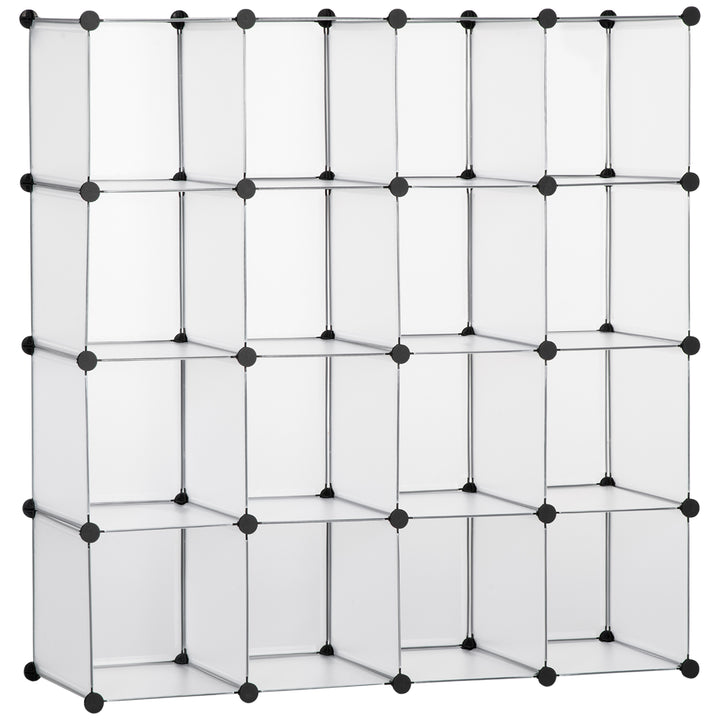 Armário Modular de Plástico Organizador de Sapatos com 16 Cubos de 30x30x30cm para Entrada Corredor Quarto 125x32x125 cm Transparente