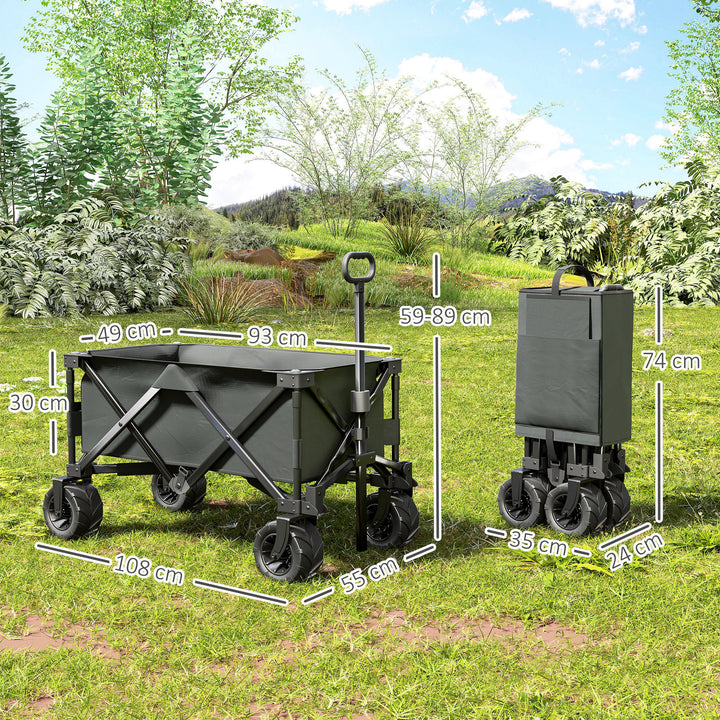 Carrinho de Transporte Dobrável com Rodas Giratórias 360° e Guiador Ajustável 59-89 cm para Campismo Praia 108x55x61-91 cm Cinza Escuro