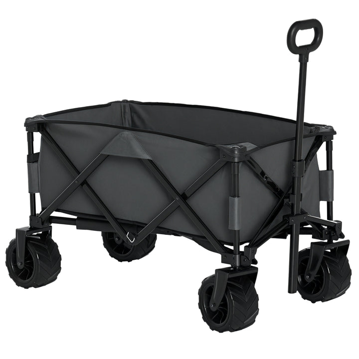 Carrinho de Transporte Dobrável com Rodas Giratórias 360° e Guiador Ajustável 59-89 cm para Campismo Praia 108x55x61-91 cm Cinza Escuro