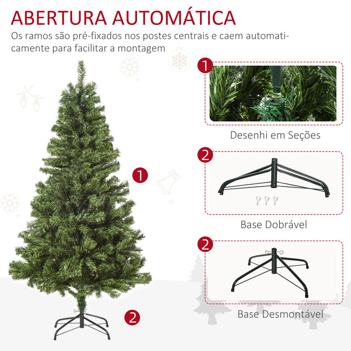 HOMCM Árvore de Natal artificial com 490 ramos 170 luzes LED Estrutura articulada com base dobrável de metal para interior F75x150 cm Verde