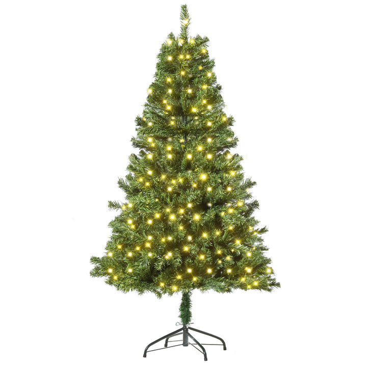 HOMCM Árvore de Natal artificial com 490 ramos 170 luzes LED Estrutura articulada com base dobrável de metal para interior F75x150 cm Verde
