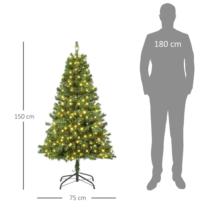 HOMCM Árvore de Natal artificial com 490 ramos 170 luzes LED Estrutura articulada com base dobrável de metal para interior F75x150 cm Verde