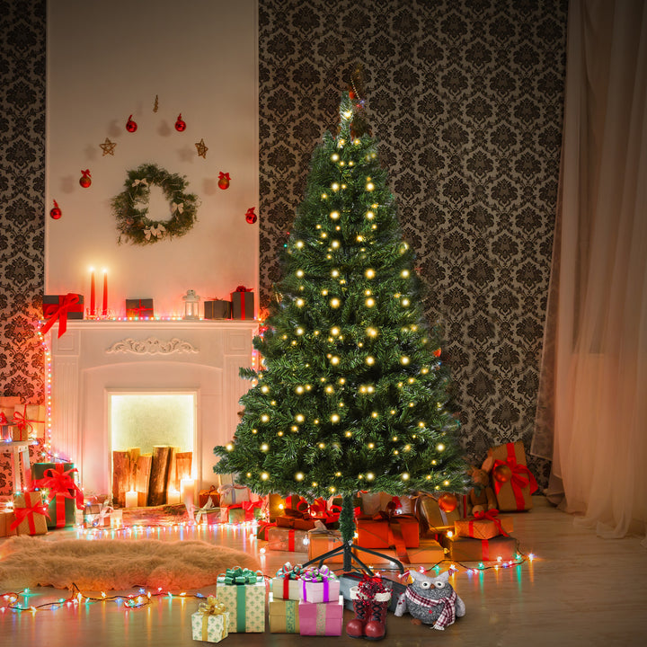 HOMCM Árvore de Natal artificial com 490 ramos 170 luzes LED Estrutura articulada com base dobrável de metal para interior F75x150 cm Verde