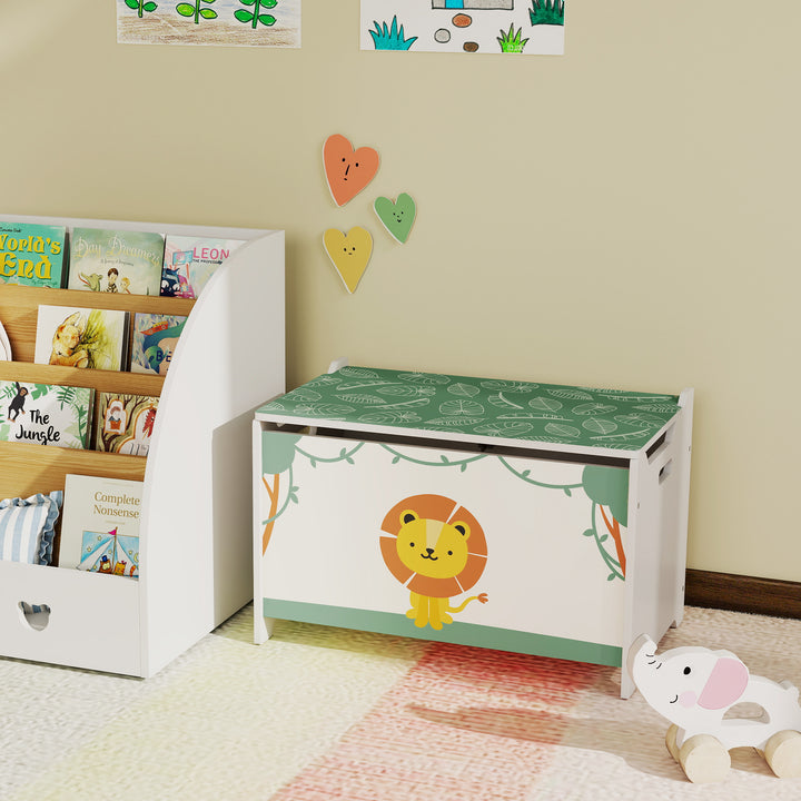 Baú Brinquedos Infantil 53 L Caixa de Arrumação Brinquedos Organizador Brinquedos com Tampa Rebatível Pistão a Gás para Livros Roupas 60x37x39 cm Verde