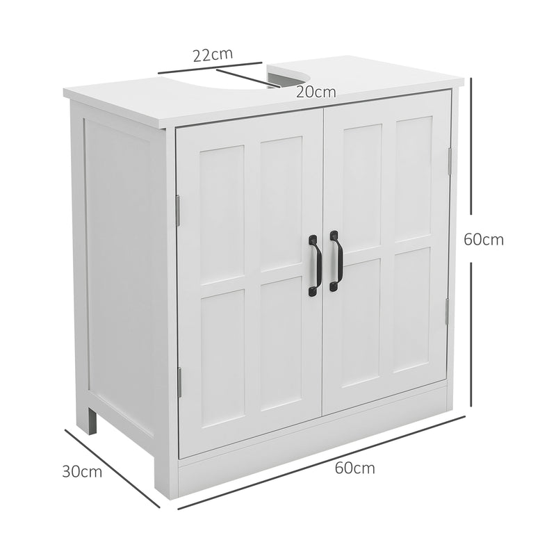 Móvel para Lavatório Pousar Armário para Casa de Banho com 2 Portas e Prateleira Interior Ajustável Capacidade 20 kg 60x30x60 cm Branco