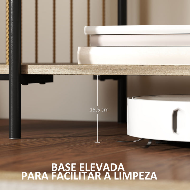Móvel de TV Estilo Boémio Móvel de TV até 55 Polegadas com Detalhes em Corda de Papel e 2 Prateleiras Abertas para Sala de Estar Quarto 124x43,5x41 cm Madeira