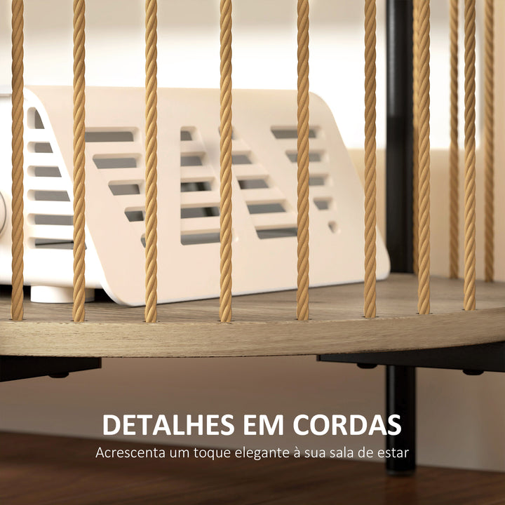 Móvel de TV Estilo Boémio Móvel de TV até 55 Polegadas com Detalhes em Corda de Papel e 2 Prateleiras Abertas para Sala de Estar Quarto 124x43,5x41 cm Madeira