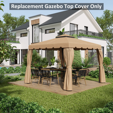 Cobertura de Substituição para Pérgola 300x300 cm Teto de Substituição para Pérgolas Exterior com Duplo Teto e 8 Orifícios de Drenagem Cáqui