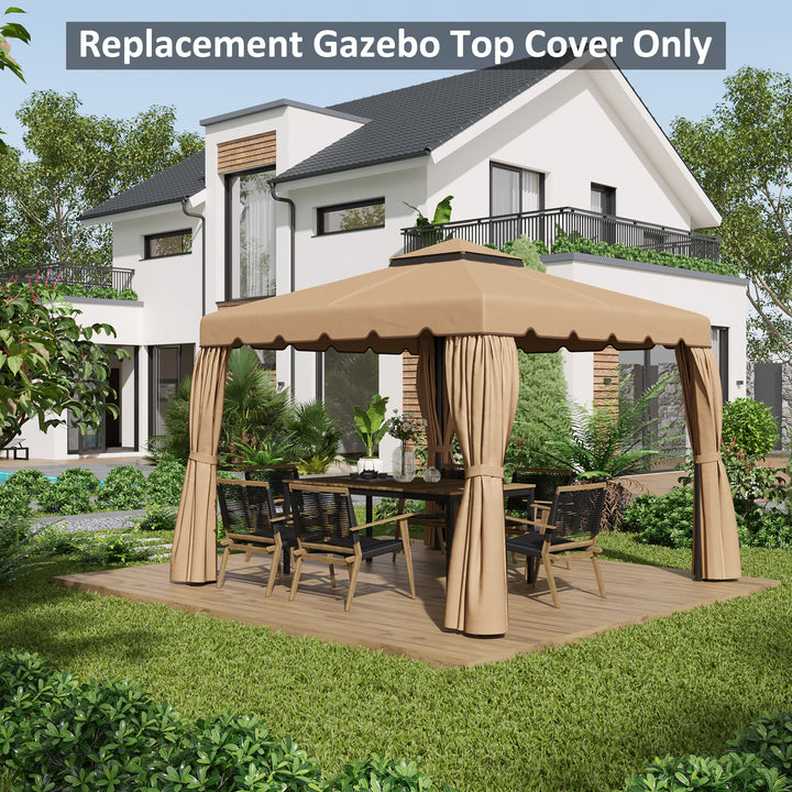 Cobertura de Substituição para Pérgola 300x300 cm Teto de Substituição para Pérgolas Exterior com Duplo Teto e 8 Orifícios de Drenagem Cáqui