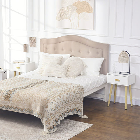 Conjunto de 2 Mesas de Cabeceira com Gaveta e Pés de Madeira para Dormitório Sala de Estar Escritório Estilo Moderno 40,5x30,5x60cm Branco e Madeira