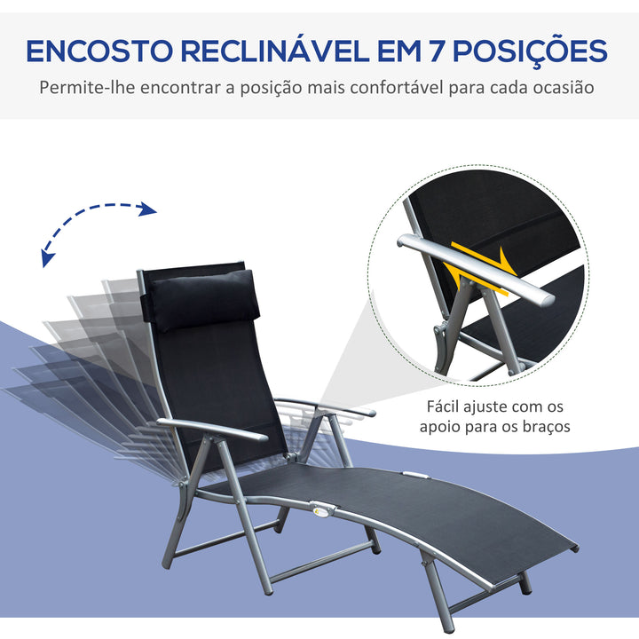 Espreguiçadeira Dobrável Encosto Ajustável para 7 Níveis com Travesseiro Resistente ao Textilene 137x63,5x100,5 cm Aço