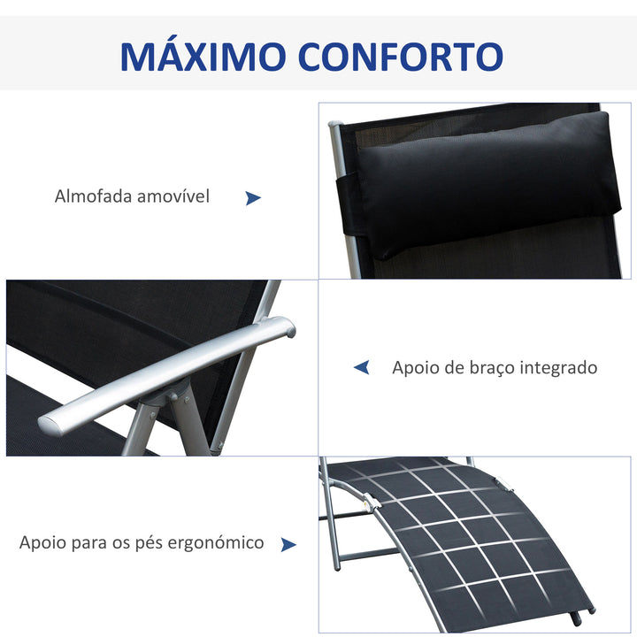 Espreguiçadeira Dobrável Encosto Ajustável para 7 Níveis com Travesseiro Resistente ao Textilene 137x63,5x100,5 cm Aço