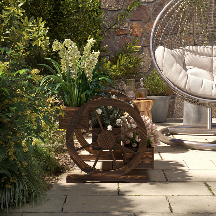 Floreira de Madeira para Exterior 3 Níveis com Design em Escada e Rodas Orifícios de Drenagem Horta Urbana para Plantas e Flores Terraço e Jardim 61x62x57 cm Carbonizado