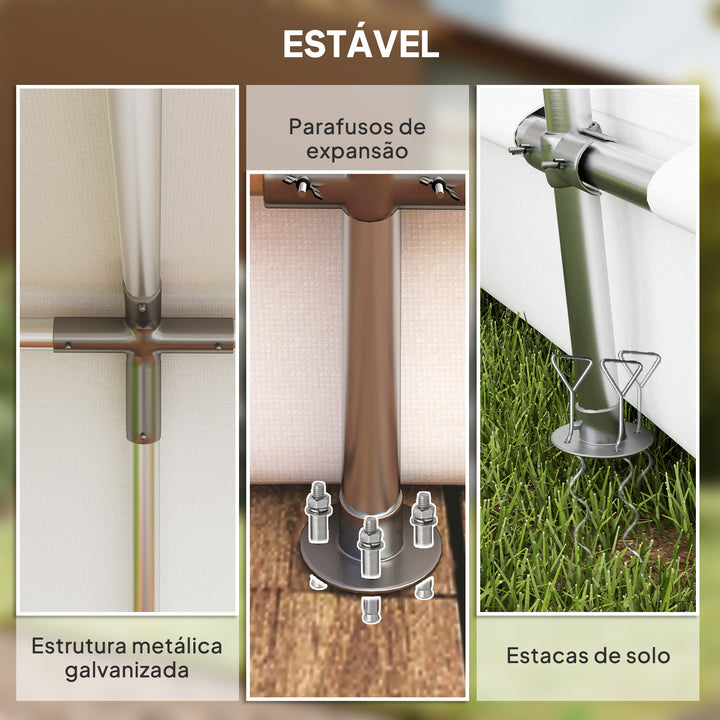 Abrigo de Jardim Exterior 300x597x257 cm Tenda de Armazenamento com Porta Enrolável para Motas Bicicletas e Ferramentas de Jardim Cinzento