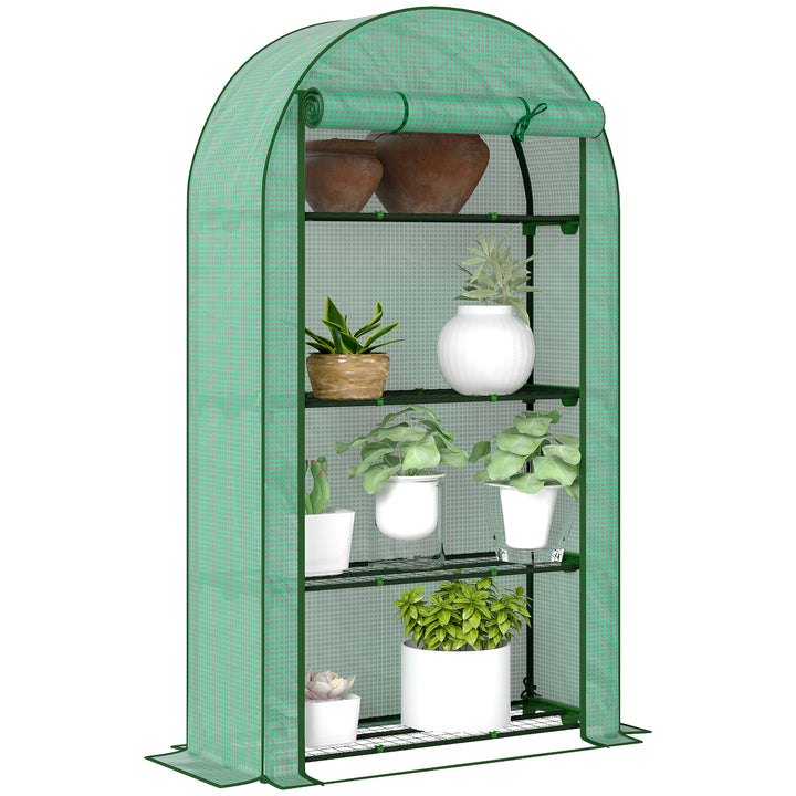 Estufa de Exterior Estufa Pequena de 4 Níveis com 4 Prateleiras Porta Enrolável Cobertura de PE e Estrutura de Aço para Cultivos Plantas Flores 105x45x160 cm Verde