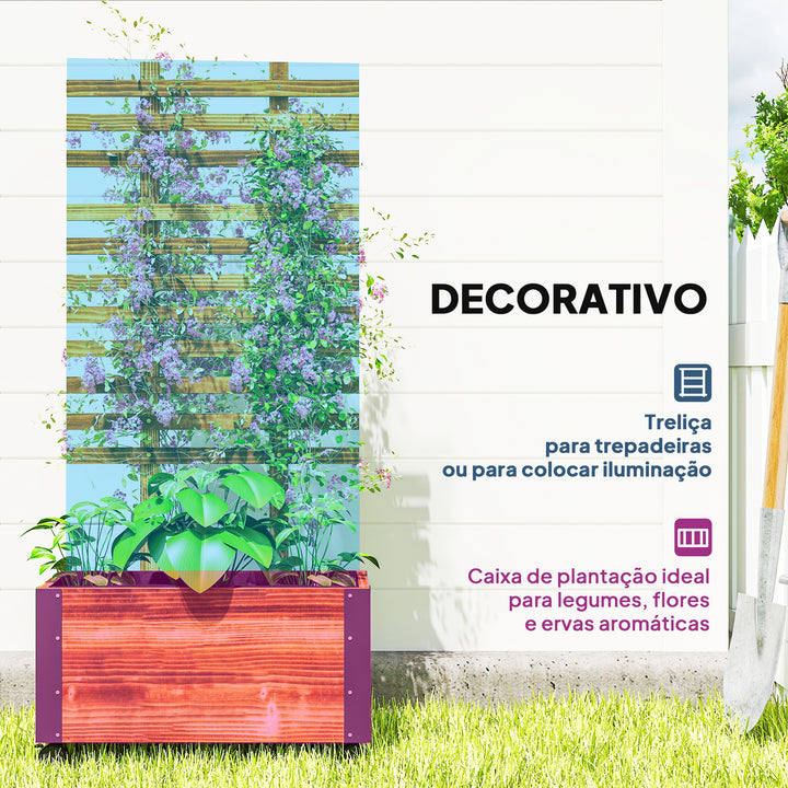 Floreira Exterior de Madeira Floreira com Treliça para Plantas Trepadeiras Tecido não Tecido Rodas e Cantos Metálicos de Dupla Camada para Pátio Varanda 65x31x147 cm Madeira