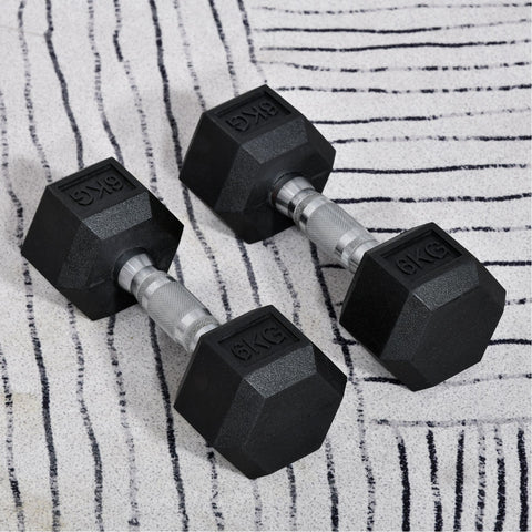 Conjunto de Halteres 12 kg com Barra Metálica e Cabeça Hexagonal Conjunto Pesos para Treino em Casa Ginásio 28,8x11,5 cm Preto e Prata