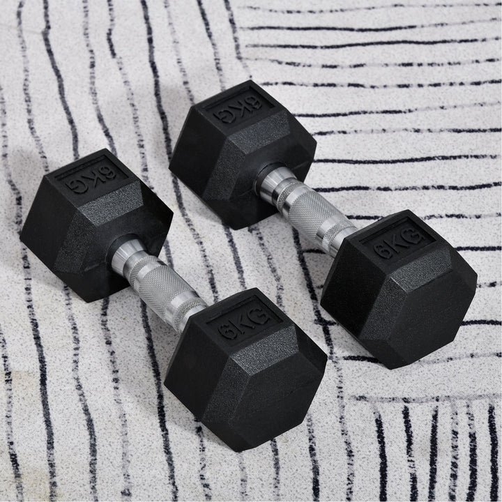 Conjunto de Halteres 12 kg com Barra Metálica e Cabeça Hexagonal Conjunto Pesos para Treino em Casa Ginásio 28,8x11,5 cm Preto e Prata