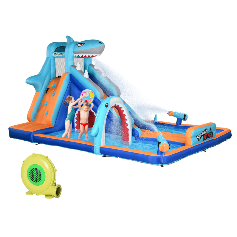 Castelo Insuflável Infantil 6 em 1 Castelo Insuflável para Crianças com Escorrega Piscina Parede de Escalada Canhão de Água e Bolsa de Transporte 440x350x240 cm Multicolor