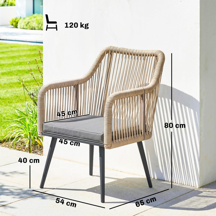 Conjunto de 2 Cadeiras de Jardim em Vime Cadeiras para Terraço com Almofadas Apoios de Braço e Estrutura de Aço, Resistente às Intempéries para Varanda ou Terraço 54x65x80 cm Cinza Claro