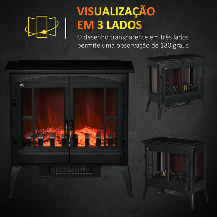 Lareira Elétrica 1000W/2000W Lareira Elétrica Decorativa com Luzes LED Chamas Realistas e Proteção Contra Superaquecimento para 15-20 ? 60x37x60,5 cm Preto