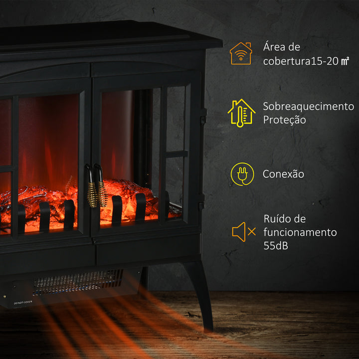 Lareira Elétrica 1000W/2000W Lareira Elétrica Decorativa com Luzes LED Chamas Realistas e Proteção Contra Superaquecimento para 15-20 ? 60x37x60,5 cm Preto