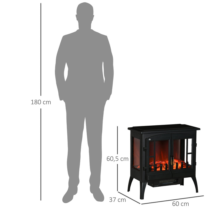 Lareira Elétrica 1000W/2000W Lareira Elétrica Decorativa com Luzes LED Chamas Realistas e Proteção Contra Superaquecimento para 15-20 ? 60x37x60,5 cm Preto