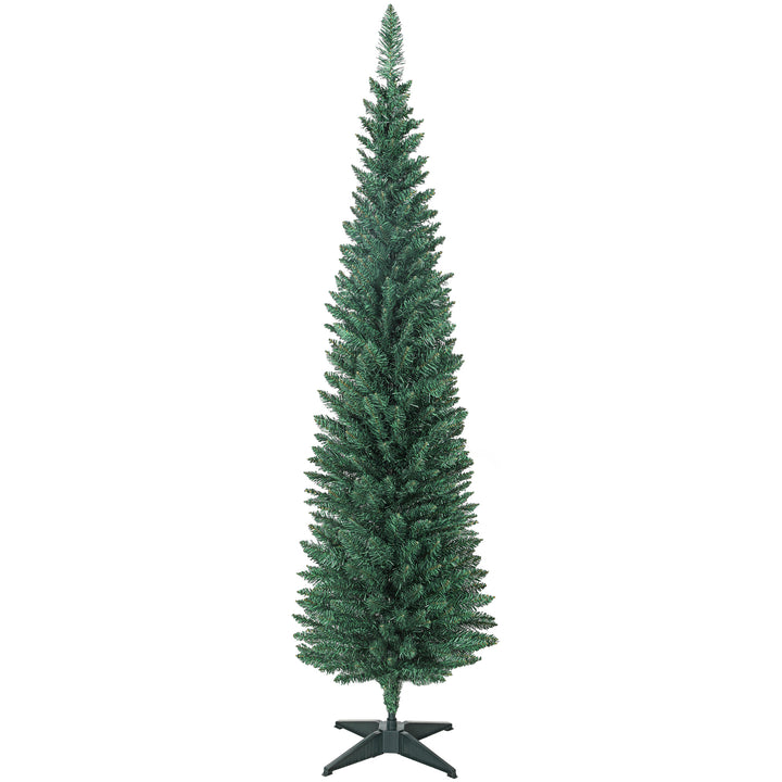 Árvore de Natal Slim 180 cm Árvore de Natal Artificial com 321 Ramos Suporte Metálico Fácil de Montar Decoração para Interior Casa Escritório Verde