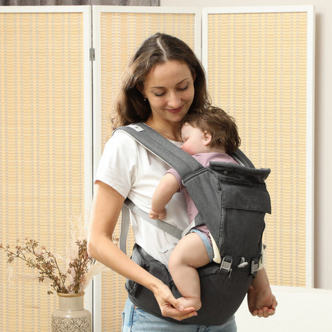 Marsúpio para Recém Nascidos até 36 Meses Mochila Porta Bebés com Assento Amovível Cinto Ajustável e Bolso de Armazenamento Carga 15 kg 40x30x57 cm Cinza