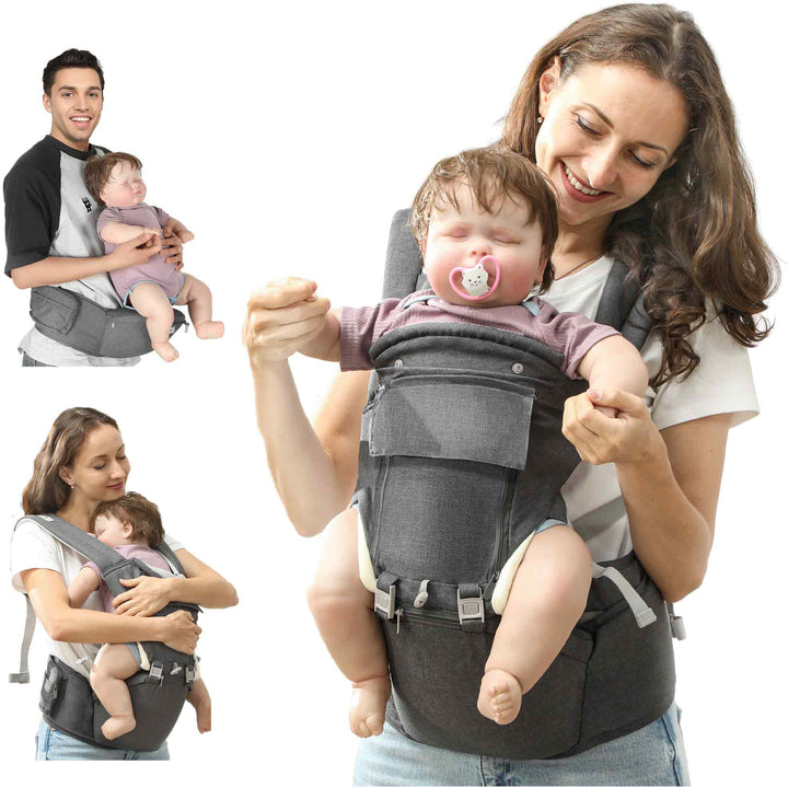 Marsúpio para Recém Nascidos até 36 Meses Mochila Porta Bebés com Assento Amovível Cinto Ajustável e Bolso de Armazenamento Carga 15 kg 40x30x57 cm Cinza