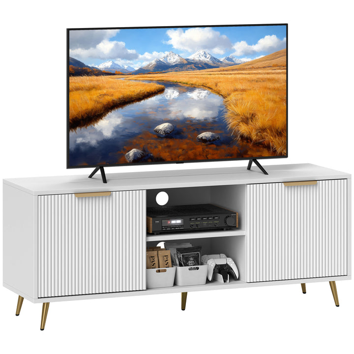 Móvel de TV Moderno Móvel de TV para Sala de Estar com 2 Compartimentos Abertos e 2 Portas Móvel para Televisores de 55 Polegadas 120x35x48 cm Branco