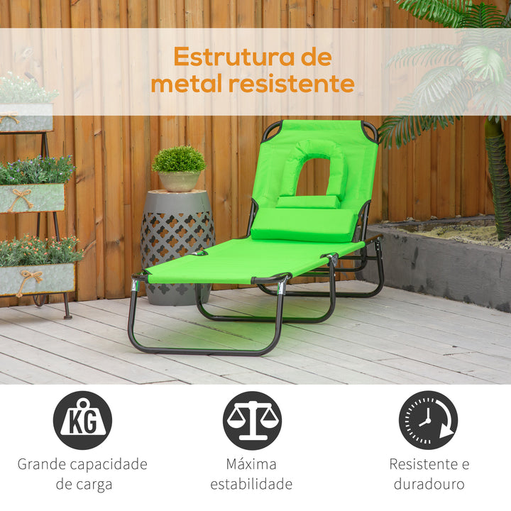 Espreguiçadeira Dobrável com Encosto Ajustável em 4 Posições Espreguiçadeira de Jardim com Almofada Estrutura de Aço Tecido Oxford para Acampamento Praia Terraço 190x56x28cm Verde