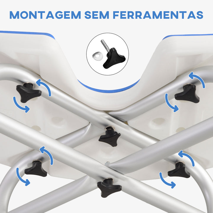 Banco de Duche Cadeira de Duche para Idosos Antiderrapante Banco para Duche com Barra de Apoio por Ventosas Altura Regulável e Assento em Forma de U Capacidade 150 kg 48,5x33x39-51,5 cm Azul