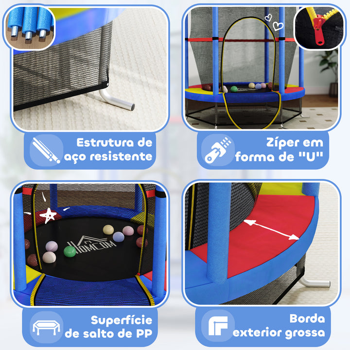 Trampolim Infantil Ø107 cm Trampolim para Crianças de 3-6 Anos com Rede de Segurança Carga 45 kg para Interior Ø140x160 cm Azul