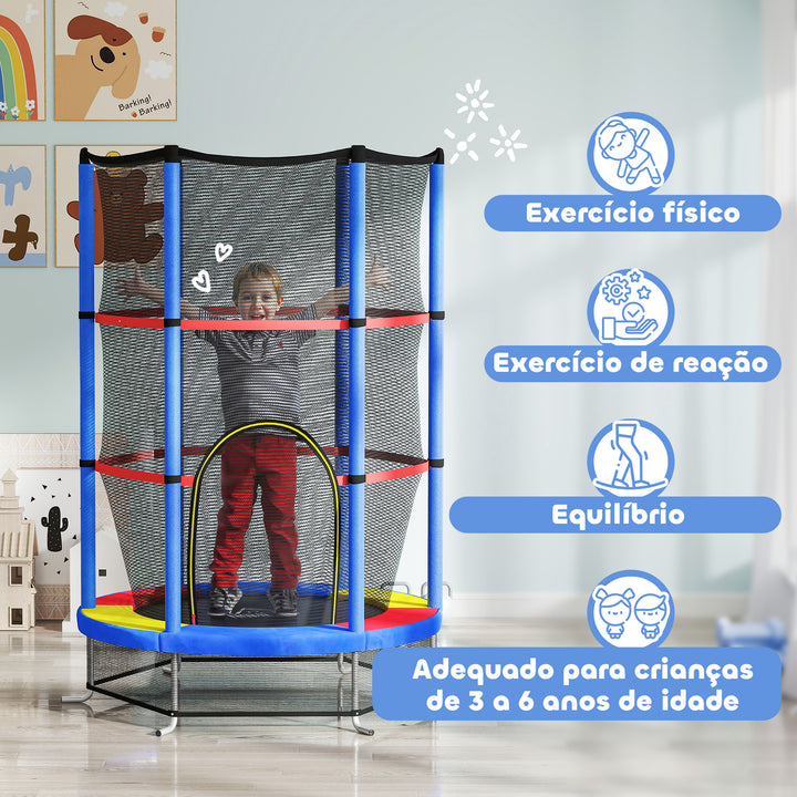 Trampolim Infantil Ø107 cm Trampolim para Crianças de 3-6 Anos com Rede de Segurança Carga 45 kg para Interior Ø140x160 cm Azul
