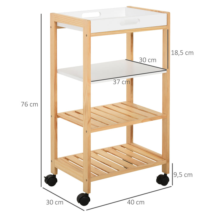 Carrinho de cozinha de 4 niveis com bandeja removível 40x30x76 cm Branco