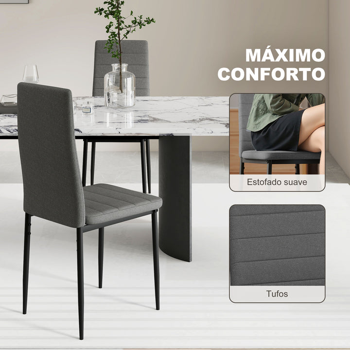 Conjunto de 6 Cadeiras de Sala de Jantar Estofadas em Linho e Pés de Metal Cadeiras Modernas para Cozinha Carga Máxima 120kg 41x50x97cm Cinza