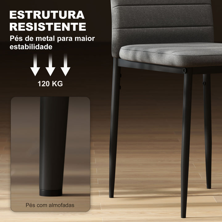 Conjunto de 6 Cadeiras de Sala de Jantar Estofadas em Linho e Pés de Metal Cadeiras Modernas para Cozinha Carga Máxima 120kg 41x50x97cm Cinza