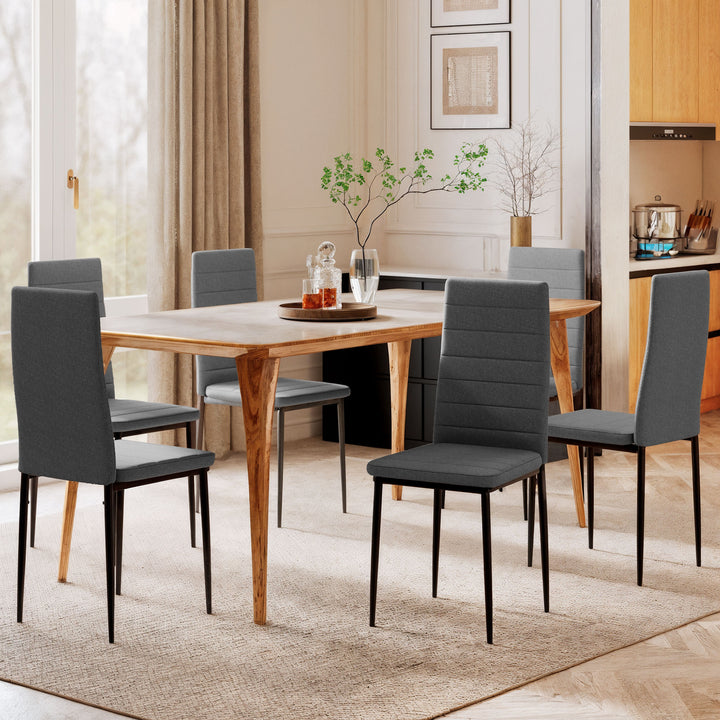 Conjunto de 6 Cadeiras de Sala de Jantar Estofadas em Linho e Pés de Metal Cadeiras Modernas para Cozinha Carga Máxima 120kg 41x50x97cm Cinza