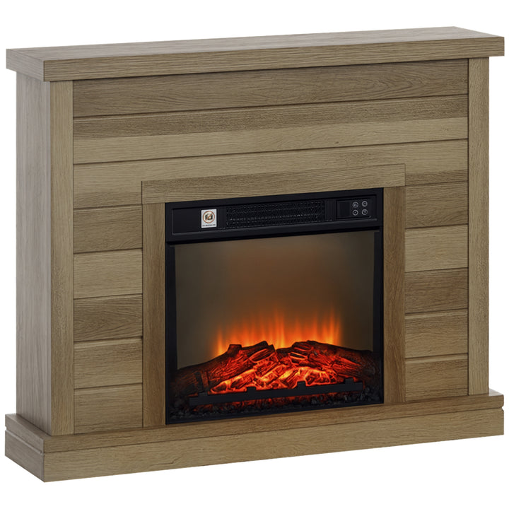 Lareira Elétrica 1800W Lareira Decorativa com Efeito de Chama Realista Controlo Remoto Temporizador Semanal Proteção Contra Sobreaquecimento para Ambientes de 30 m² 96,5x22x81,7 cm Efeito Madeira