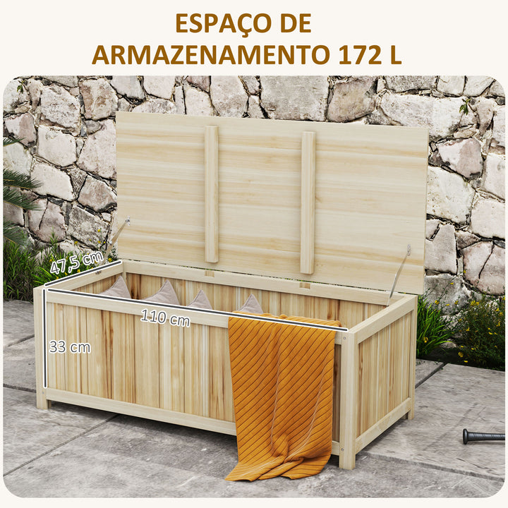 Baú de Armazenamento Exterior em Madeira 172 L Baú de Jardim com Tampa Articulada Resistente às Intempéries para Jardim Terraço Pátio 120x55x45 cm Madeira