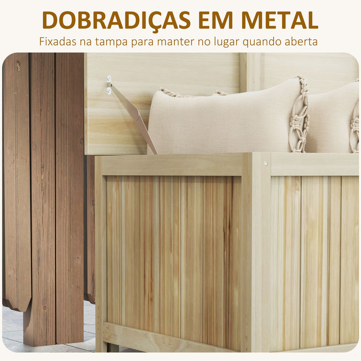 Baú de Armazenamento Exterior em Madeira 172 L Baú de Jardim com Tampa Articulada Resistente às Intempéries para Jardim Terraço Pátio 120x55x45 cm Madeira