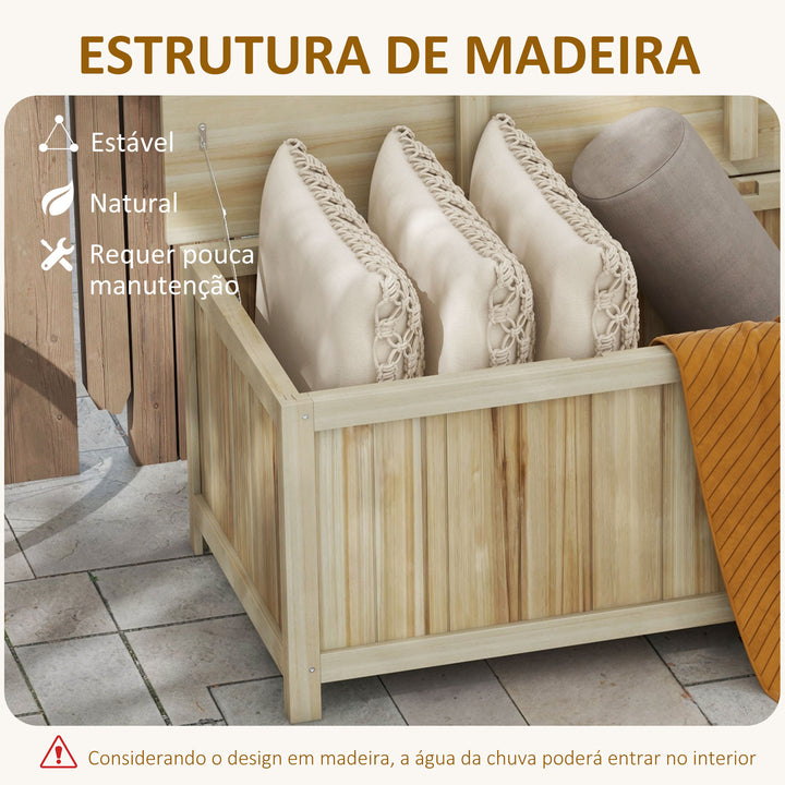 Baú de Armazenamento Exterior em Madeira 172 L Baú de Jardim com Tampa Articulada Resistente às Intempéries para Jardim Terraço Pátio 120x55x45 cm Madeira
