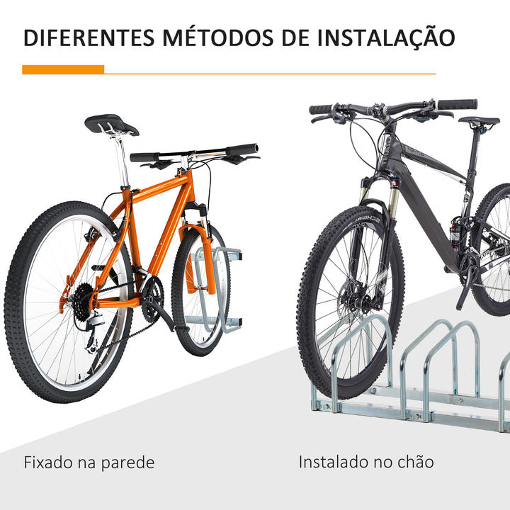 Estacionamento para 4 Bicicletas Suporte de Aço para Estacionar Bicicletas no Chão para Interior e Exterior 110x33x27 cm Prata