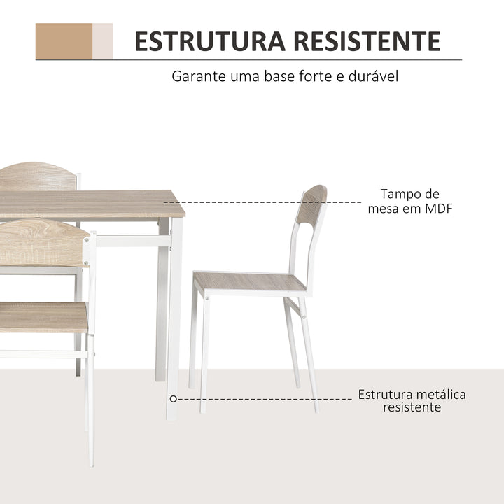 Conjunto de Mesa e Cadeiras de Refeição Mesa de Cozinha Retangular com 4 Cadeiras Estilo Moderno Estrutura Metálica para Espaços Pequenos Carvalho e Branco