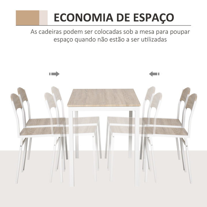 Conjunto de Mesa e Cadeiras de Refeição Mesa de Cozinha Retangular com 4 Cadeiras Estilo Moderno Estrutura Metálica para Espaços Pequenos Carvalho e Branco